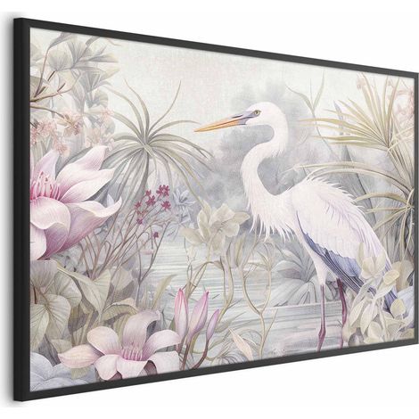 Poster – Reiher watet in einem Teich – farbenfrohe Illustration (1/4)