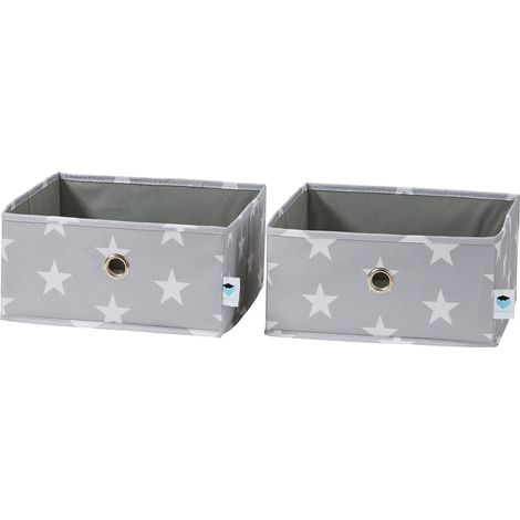 Organisateur Tiroir - En Tissu - Pliable - Pour Rangement Vêtements Ou Penderie Enfant - 30x30x15cm - Lot de 2 - Gris Motif Étoiles (1/5)