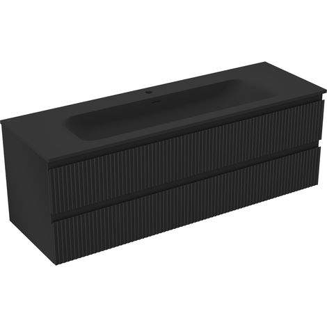 Mexen Rivel mueble de baño de 140 cm con lavabo Vela, 2 cajones, acanalado, negro mate - 91A20-14047-2-BFF71-W23M71 (1/5)