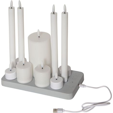 LED Kerzen Charge mit Ladestation 11er Set flackernd USB weiß (1/5)