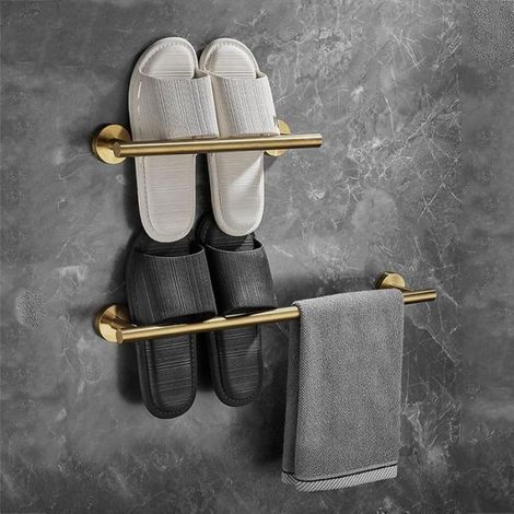 Porte-serviettes mural, 40 cm, en acier inoxydable brossé, accessoires de salle de bain dorés (1/5)