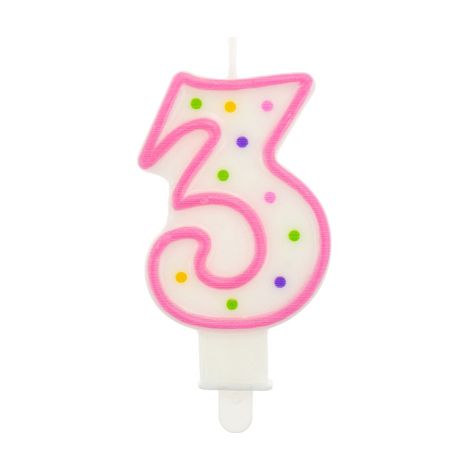 Vela con el número "3", puntos de 7,5 cm, 1 unidad.
