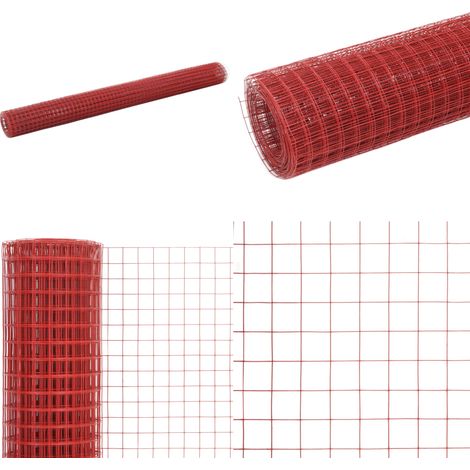 Grillage Acier avec revêtement en PVC 25x1,5 m Rouge - Clôture - Grillage - Clôture Rigide - Protection Animale - Abri Jardin - Home & Living