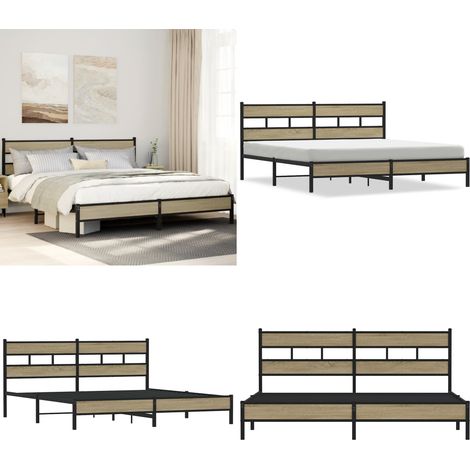 vidaXL Cadre de lit en métal sans matelas chêne sonoma 200x200 cm (1/5)