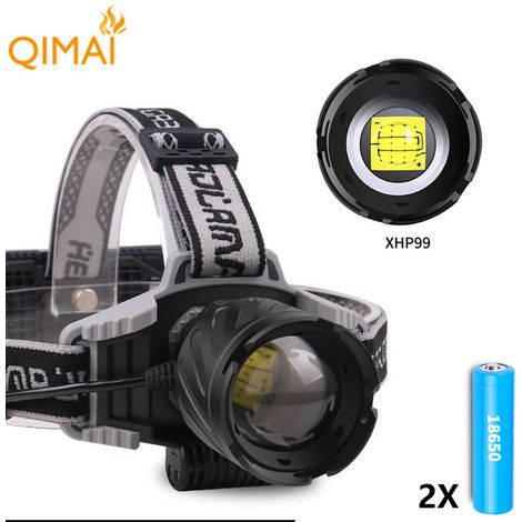 (2099-P99 + 2 piles) Phare LED puissant, chargement USB, style bandeau (1/4)