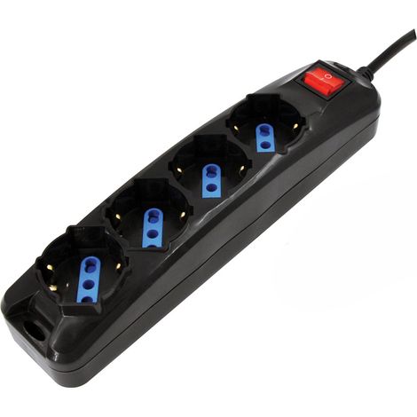 Multiprise Électrique 4 Prises Schuko Universelles Câble 1,5M Interrupteur Lumineux 250V 3500W 16A Fiche Coudée 90° Couleur Noire Seo (1/3)