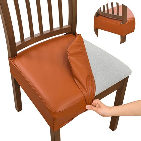 Wasserdichte Stuhlsitzbezüge für Restaurantstühle (2-teiliges Set), Stuhlsitzbezüge aus PU-Leder, abnehmbare und waschbare Stuhlbezüge, ohne Rückenlehne (PU - hellbraun).