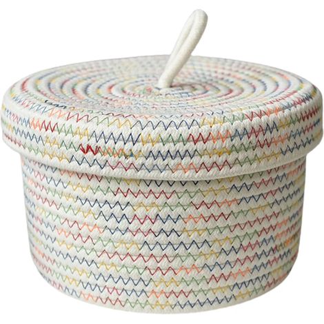 Panier de rangement tressé avec couvercle, panier de rangement multifonctionnel en corde de coton pour organiser les essentiels de la maison, panier de rangement tressé au design rustique (1/5)