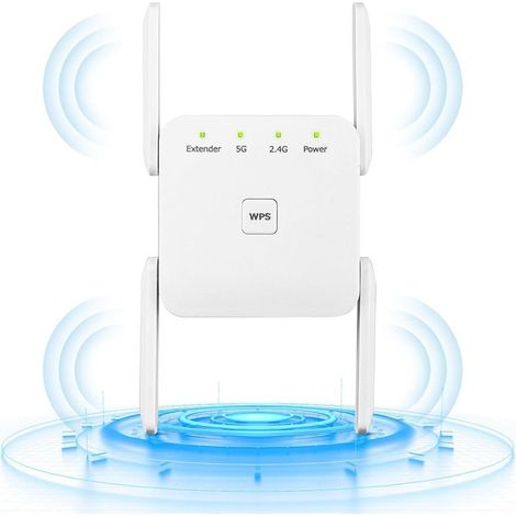 Répéteur WiFi Amplificateur WiFi AC1200 Mbps,WiFi Extender, Bouton WPS, Play and Plug, Répéteur WiFi Puissant avec Un Port Ethernet,Compatible avec Toutes Les Box Internet (Blanc) (1/5)