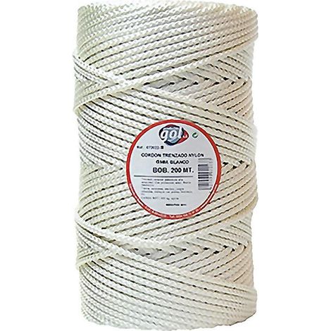 WURKO cuerda trenzada nylon 6 mm blanca 200 m , Cuerda trenzada de nylon granete de 6mmFabricada en máquina de 16 cabos de 5000 den cada caboPeso 18,9 gr/mtTenacidad 45 (1/2)