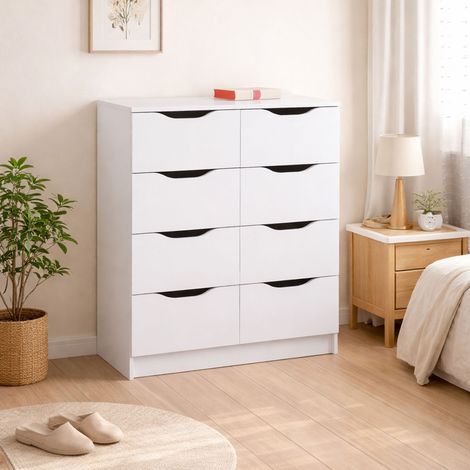 Cómoda Ponzone, 8 Cajones, Apertura deslizante, Cierre deslizante, 80x40x91h cm Blanco (1/5)