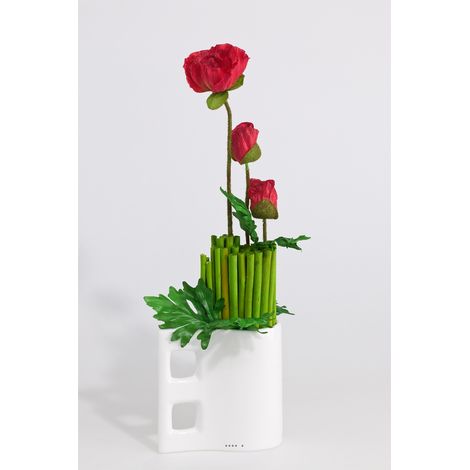 Composition Coupe Pavots Artificiels vase porcelaine H 51 CM - dimhaut: H 51 cm - couleur: Rouge - div: B