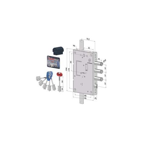 SERRATURA TRIPLICE APPLICARE PER PORTE BLINDATE A D.MAPPA INT.37 240  (2401DCR0337S56)    SECUREMME