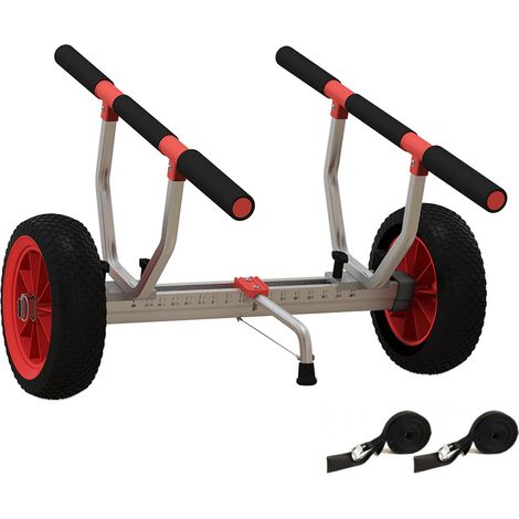 Chariot de transport pour kayak stand-up paddle canoë avec largeur réglable grandes roues cadre en aluminium noir rouge (1/5)