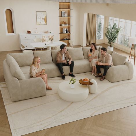 Canapé modulable kaki en mousse compressée de 411 cm avec forme en U et sans montage pour salon, chambre et appartement (1/5)