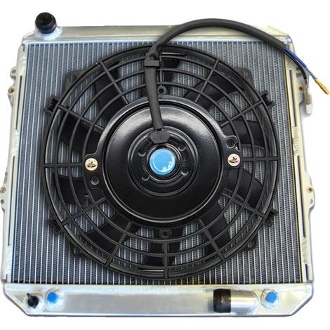Radiador de aluminio + ventilador, tamaño del núcleo 530 mm x 470 mm x 62 mm, tamaño total 600 mm x 565 mm x 76 mm, entrada/salida de 35 mm, compatible con furgonetas LN106 y LN111, diseño de 3 filas (1/5)