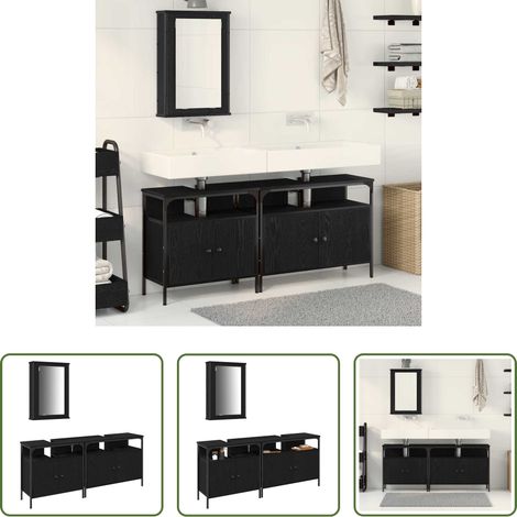 Waschbecken Set - Badezimmer Waschbeckenmöbel mit Tür 3 pcs Schwarz Holzwerkstoff (1/5)