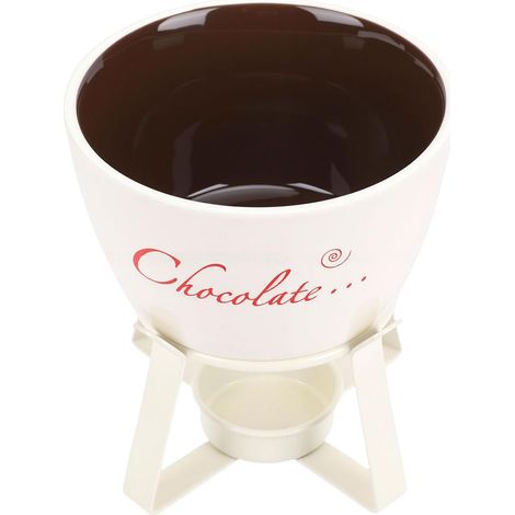 Ceramic Chocolate Fondue Cup, Metal Stand (WHITE) (1/5)