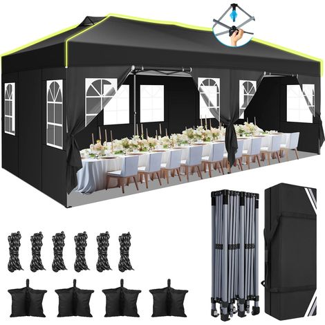 Tente Canopy, Hauteur Ajustable, Imperméable, noir (1/2)