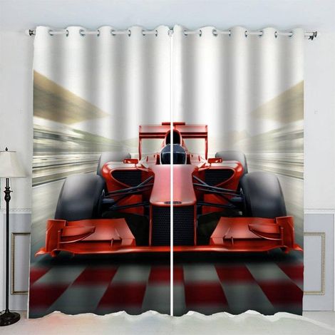 Rideaux Voiture De Formule 1 Sport Extrême Rideau Occultant Chambre Fille Garcon Rideaux Chambre Ado Isolation Thermique et Réduction du Bruit Rideau (200x200 cm) - 200L X 200H cm (2 Panneaux) (1/5)