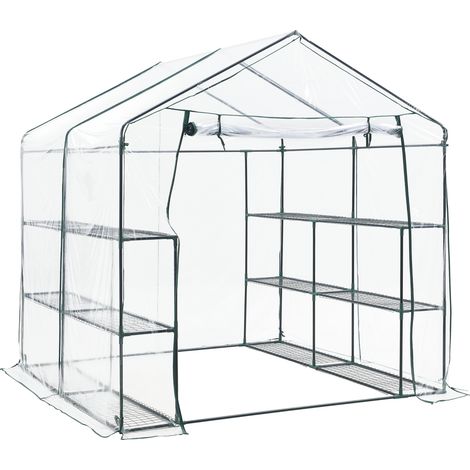 Gewächshaus Grünau mit Ablagen 200x200x220cm Transparent [en.casa]
