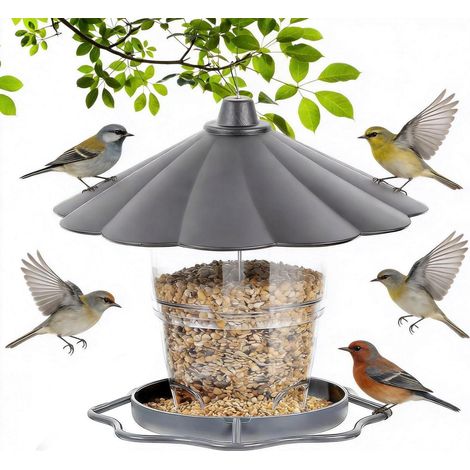 Mangeoire pliable pour oiseaux 1000ml, résistante aux intempéries, pour jardin & balcon, Gris