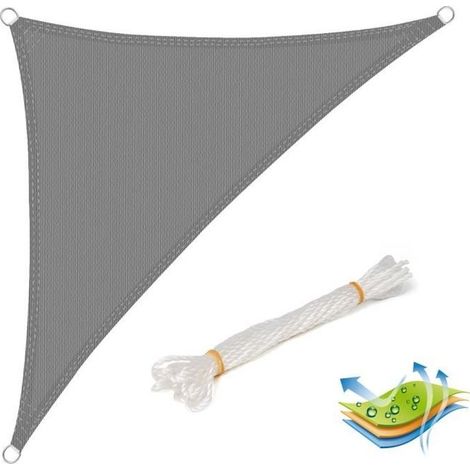 Voile d'ombrage triangulaire en HDPE, protection UV pour jardin ou camping, 2.5x2.5x3.5m Gris