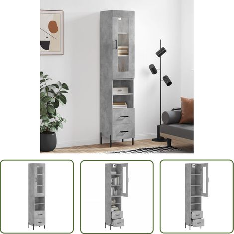 The Living Store Buffet haut Gris béton 34,5x34x180 cm Bois d'ingénierie - Buffet Design Moderne - Meuble Rangement Gris - Armoire Cuisine - Buffet Haute Qualité - Mobilier Salon (1/5)