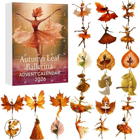 Calendrier de l'Avent 2026 « Feuilles d'automne et ballerines », 24 décorations suspendues en acrylique 2D représentant des danseuses de ballet, ornements féériques pour le sapin de Noël. (1/5)