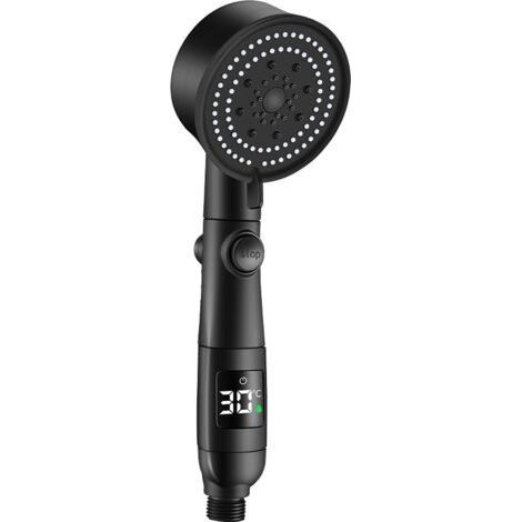 Pommeau de douche à économie d'eau, pomme de douche 5 modes avec arrêt d'eau, pomme de douche haute pression (noir) (1/4)
