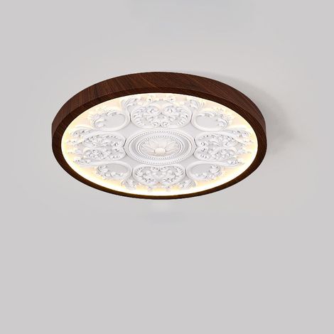 Plafonnier noyer – 33 cm – Rustique – Rond – LED – Montage plat – Salon/chambre – Élégant