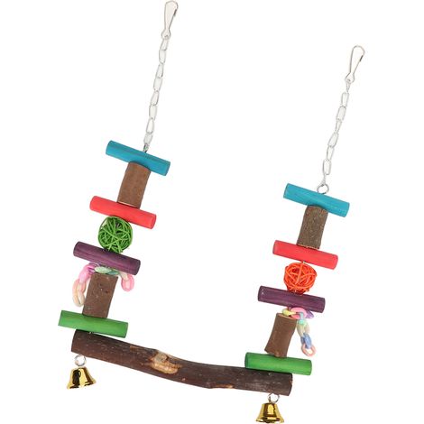 Balançoire pour perroquet en bois naturel avec boule de rotin colorée, jouet pour oiseaux (1/5)