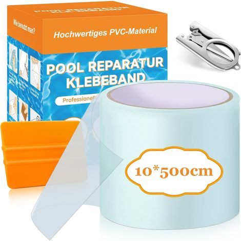 Kit Reparation Piscine, 10x500cm Rustine Piscine Sous l'eau, PVC Réparation Liner Piscine Imperméable, Patch Piscine Ruban Adhésif Tubulaire Pour Piscine, Spa Gonflable, Matelas Gonflable (1/5)