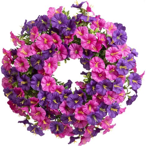 Couronne artificielle en plastique résistant à la décoloration, imitation ipomée, violette et rouge, pour la décoration intérieure de votre porte d'entrée. (1/5)