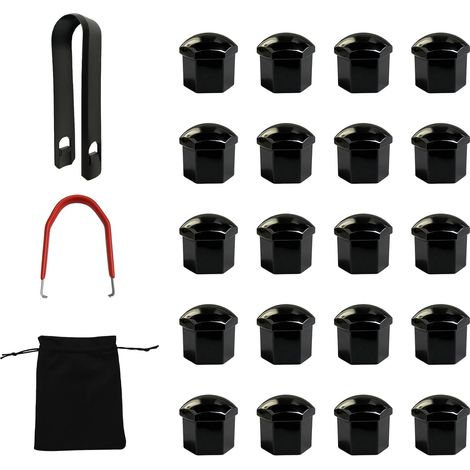 Cache Ecrou 17mm - Bouchon de Sécurité - 23PCS en Plastique Noir - 2 Pinces d'Extraction et 1 Sachet Inclus - Protection pour Écrous de Roue Auto (1/5)