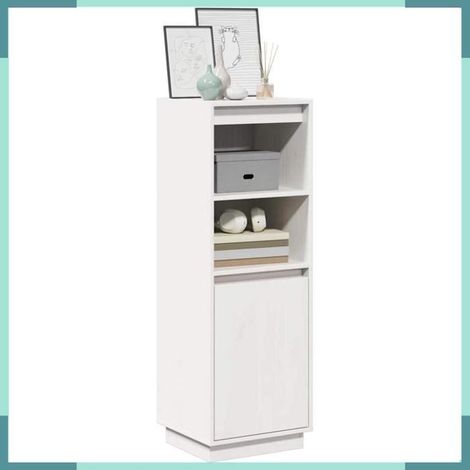 Buffet haut - 813516 - Blanc - Bois de pin massif - 37 x 34 x 110 cm (1/5)