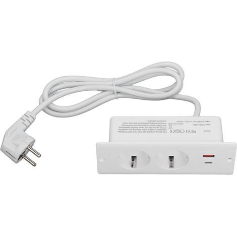 Einbau-Steckdosenleiste mit 2 Steckdosen und PD20W USB-Netzanschluss, integrierte Steckdosenleiste für Möbel, 1,5 m Kabel (1/5)