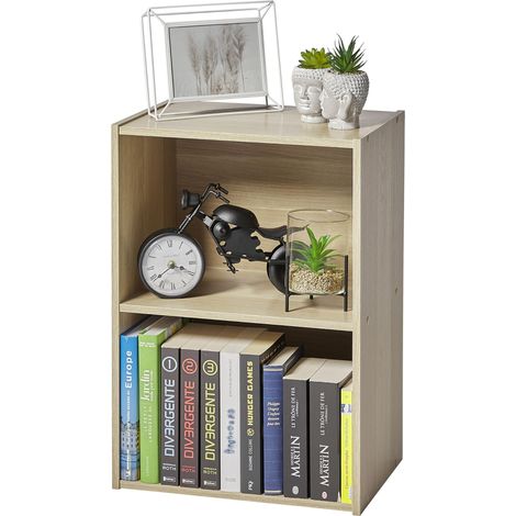 Meuble de Rangement en Bois, bibliothèque 40cm de largeur, table de chevet,2 Niveaux Étagère, Modulaire, Marron Clair, Solide, pour Salon, Bureau, Chambre, Livres, Assemblage Facile (1/5)