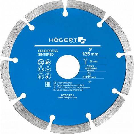 Högert Technik - Disco de diamante 125 mm - El disco de diamante es para cortar las baldosas cerámicas y para cortar las superficies de los materiales de construcción