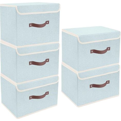 Faltbare Aufbewahrungsbox mit Deckel, 5er-Set, 38x25x25 cm, Stoff, waschbar (1/5)
