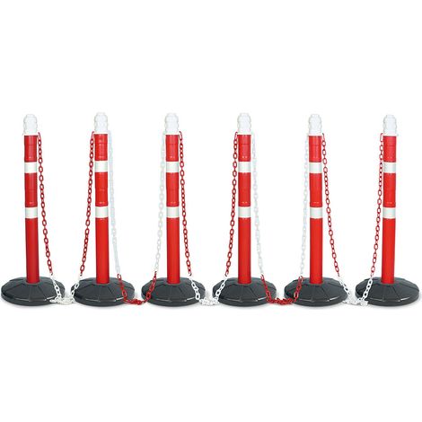BRB Ketten- / Warnständer Komplett-Set mit 6 Kettenständern, 10 m Kette, Rohr Ø 70 mm, Höhe 1 mm, Standfuß aus Vollgummi (1/3)