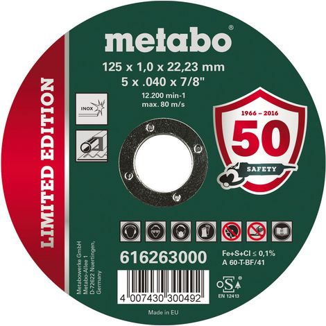 Meule de tronçonnage Metabo Limited Edition 125 x 1,0 x 22,23 mm modèle droit 100 pièces (1/2)