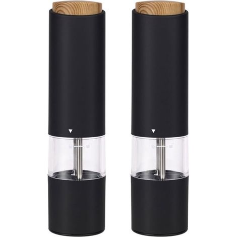 Lot de 2 moulins électriques à sel et poivre avec éclairage LED, fonctionnement automatique, pour cuisine et table, noir (1/5)