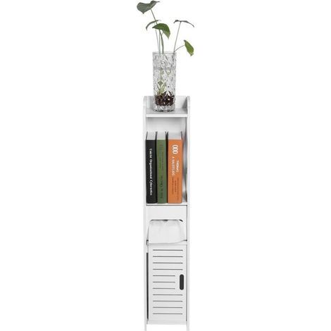 Meubles d\'armoire de Toilette, Étagère de Garde-Robe en Bois Blanc Étagère de Rangement de Tissu Armoire Haute Machine à Laver Armoire de Salle de Bain, Blanche 80x15.5x15CM (1/5)