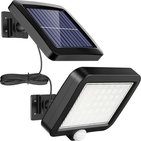 Solarbetriebene Außenleuchte mit Bewegungsmelder, 56 LEDs, 300 lm superhell, separates Solarpanel mit 5 m Kabel, IP65 wasserdicht, 120° Erfassungswinkel, 1 Stück (1/5)