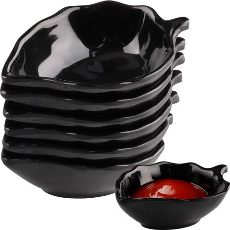6 x Reusable Cereal Bowls Small Dish Leaf Shape Sauce Bowls for Soup, Rice and Dipping Sauce (Black) (1/5)