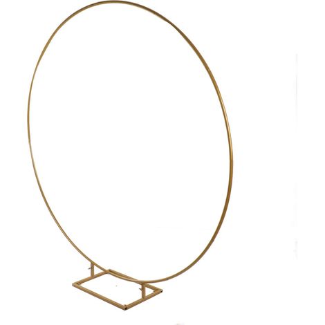 Support rond en fer doré avec base large et stable pour fond de scène, idéal pour la décoration de mariage et de jardin. (1/4)