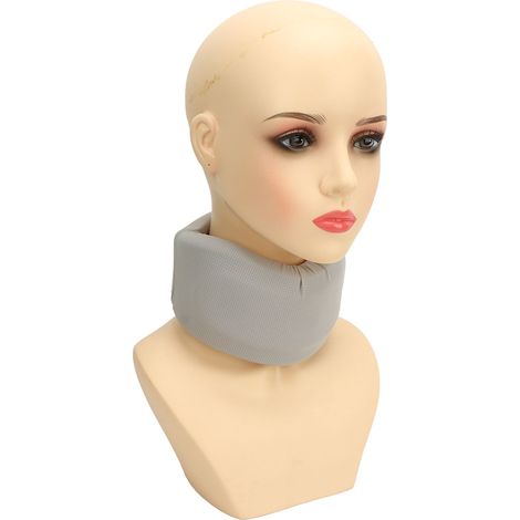 Collier cervical de soutien gris clair, taille M, en éponge et fibres de polyamide respirantes, avec ouverture pour le menton et design ergonomique pour soulager la posture penchée en avant et les pro (1/5)