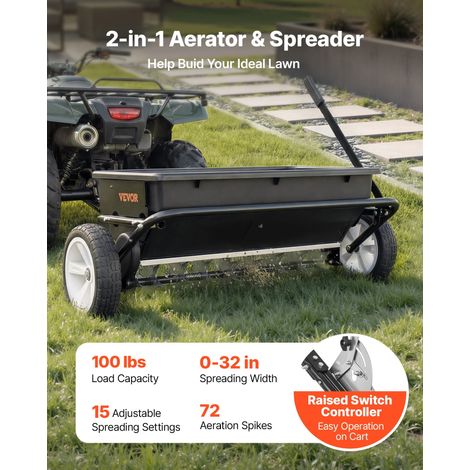 Épandeur Engrais Tracté 45 kg Épandeur à Semence à Remorquer avec Aérateur Gazon, Semoir pour Graines, Sel, Compatible avec VTT UTV… (1/5)