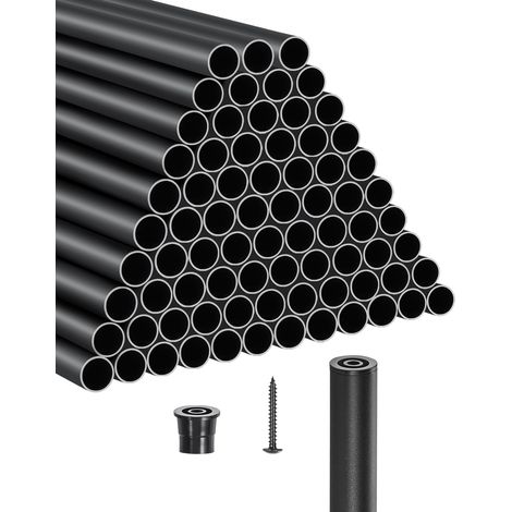 VEVOR Balustres deEscalier, Lot de 101, Barreaux de Securite Garde-corps Aluminium 19x914 mm, Tige Ronde Creuse Metal, Embouts de Rail et Vis, Barres Rampe pour Escaliers, Porche, Patio, Cloture, Noir